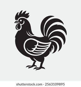 Hen cock rooster chicken chick Farm animal poultry broiler icon silhouette vector  isolated on white background