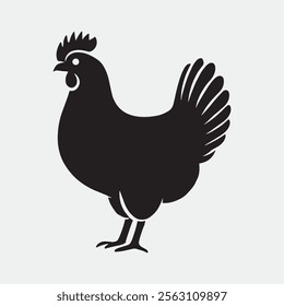 Hen cock rooster chicken chick Farm animal poultry broiler icon silhouette vector  isolated on white background