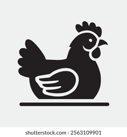 Hen cock rooster chicken chick Farm animal poultry broiler icon silhouette vector  isolated on white background