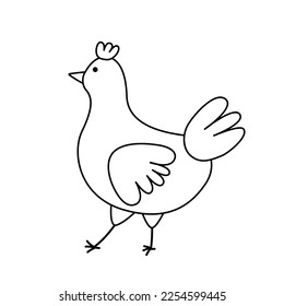 Hen. Coloring page. Black and white chicken. Color me. Isolated vector illustration eps