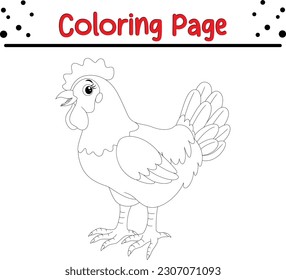 Hen Coloring Page Outline. Farm animals. Coloring book for kids.