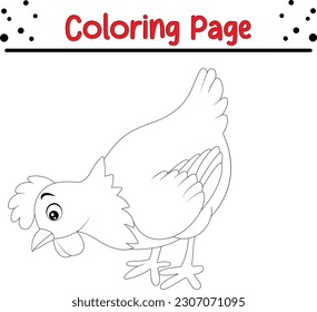 Hen Coloring Page Outline. Farm animals. Coloring book for kids.