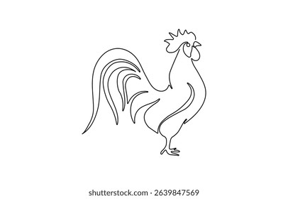 Hen in continuous line art drawing style. Chicken minimalist black linear design isolated on white background,  Silhouette of chickens on a white background in a minimalist style.