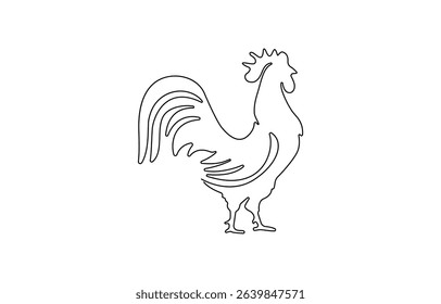 Hen in continuous line art drawing style. Chicken minimalist black linear design isolated on white background,  Silhouette of chickens on a white background in a minimalist style.