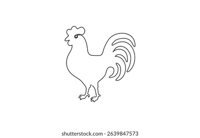 Hen in continuous line art drawing style. Chicken minimalist black linear design isolated on white background,  Silhouette of chickens on a white background in a minimalist style.