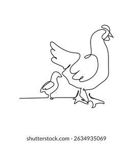 Hen Continuous line art vector illustration on white background