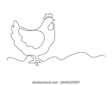 Hen. Continuous line drawing on white background