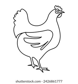 Hen  continuous one line drawing of outline vector illustration
