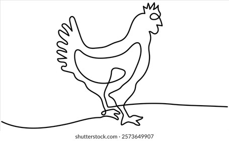Hen continuous one line drawing illustration. Chicken one line drawing