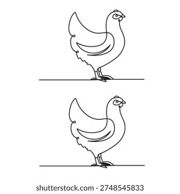Hen continuous one line drawing white background minimalist style isolate outline vector illustration