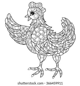 Hen doodle. Hand drawn decorative farm animal.Cute Vector illustration. Sketch for tattoo or coloring.