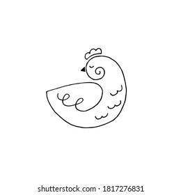 A hen. Doodle picture, hand-drawn. Black silhouette. Line. Vector illustration