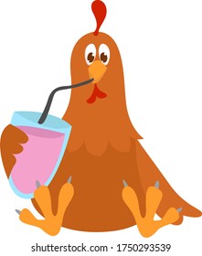 Hen drinking , illustration, vector on white background