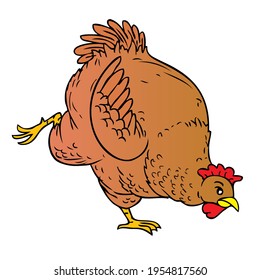 hen eating vector illustration,
isolated on white background.top view