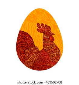 Hen egg. Chicken, cock or rooster. Vector illustration