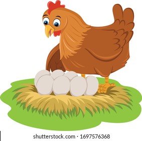 hen egg nest cute vector cartoon 