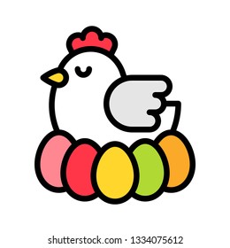Hen with egg vector, Easter filled style icon editable stroke