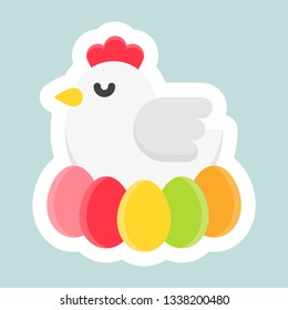 Hen with egg vector, Easter and spring flat sticker icon