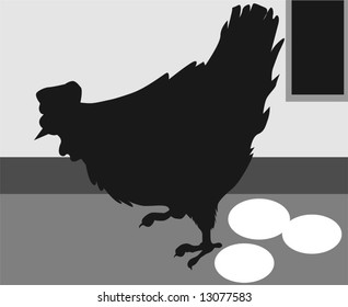 hen with eggs in a backyard	