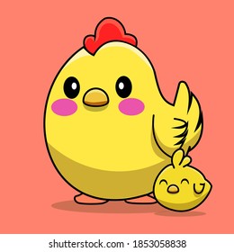 Hen and Eggs. Chicken vector icon illustratiion. new born