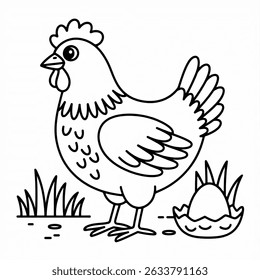hen with eggs coloring page line art