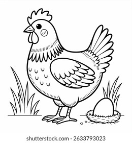 hen with eggs coloring page line art