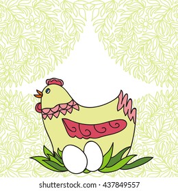 Hen with eggs. Vector illustration.