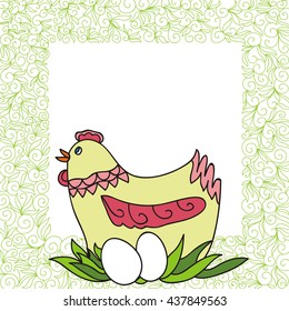 Hen with eggs. Vector illustration.
