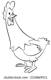 Hen. Element for coloring page. Cartoon style.