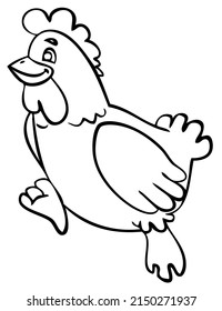 Hen. Elemento para colorear página. Estilo de caricatura.