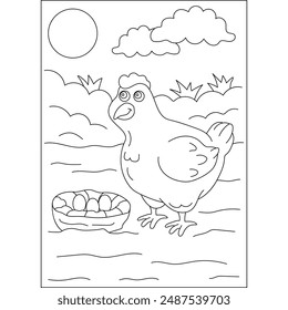 hen farm animal coloring book page for kids or grown adults coloring book mindful relaxation activity