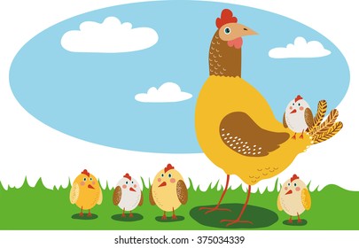 hen and five chicken
