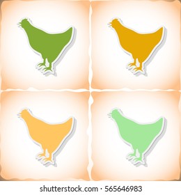 Hen. Flat sticker with shadow on old paper. Vector illustration