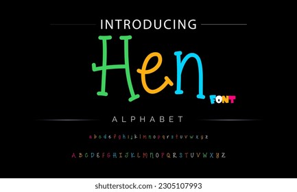 Hen Funky colorful cartoon font type. Vector alphabet