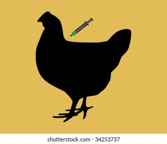 Hen gets an immunization against bird flu on light brown background