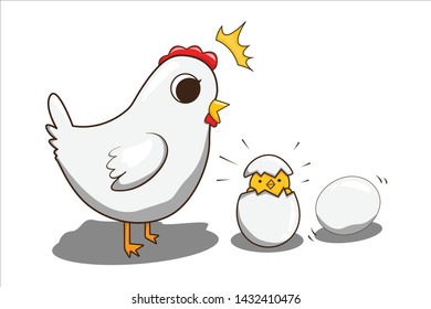 
The hen is happy that the chicks hatch out.