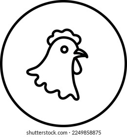 Hen head black and white line icon vector illustration in a circle, for web use for farm