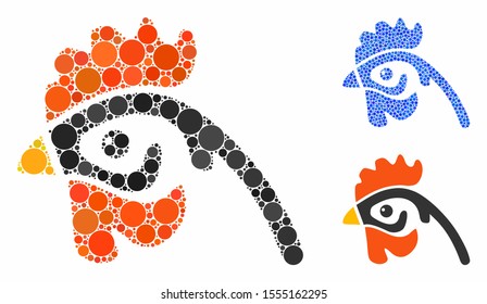 Hen head composition of small circles in various sizes and color hues, based on hen head icon. Vector filled circles are combined into blue composition.