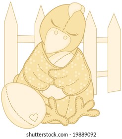 Hen hugging her egg vector.