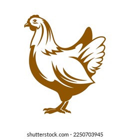 Hen icon. Chicken farm and poultry. Organic farming and agriculture vector symbol, meat and eggs products market or grocery store graphic label, icon with isolated hen bird, broiler chicken