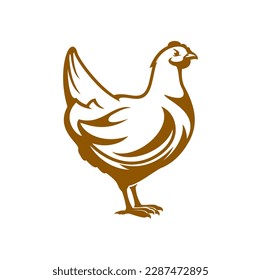 Hen icon. Chicken farm and poultry symbol. Butchery shop, organic meat and eggs production vector emblem, agriculture poultry farm, natural food market or grocery store sign with broiler chicken