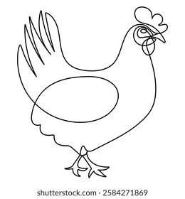 Hen icon continuous one line drawing outline vector illustration
