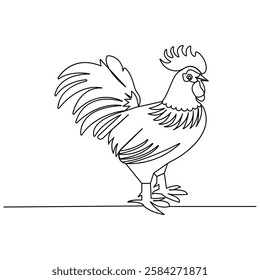  Hen icon continuous one line drawing outline vector illustration