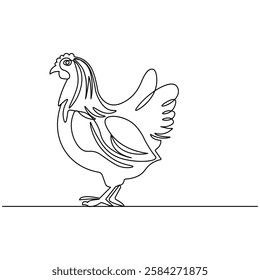  Hen icon continuous one line drawing outline vector illustration