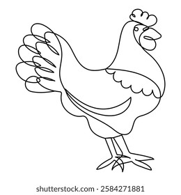  Hen icon continuous one line drawing outline vector illustration