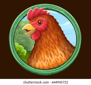 Hen icon in frame. Vector illustration