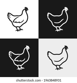 Hen icon set. Outline of hen chicken in simple flat style. Hen contour symbol. Vector Illustration.