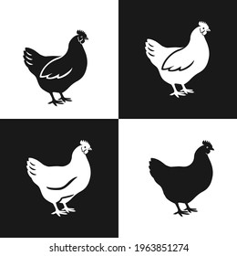 Hen icon set. Silhouettes of hen chicken in simple flat style. Vector Illustration.