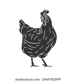 Hen Icon Silhouette Illustration. Chicken Vector Graphic Pictogram Symbol Clip Art. Doodle Sketch Black Sign.