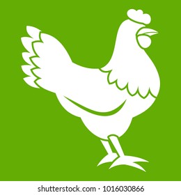 Hen icon white isolated on green background. Vector illustration
